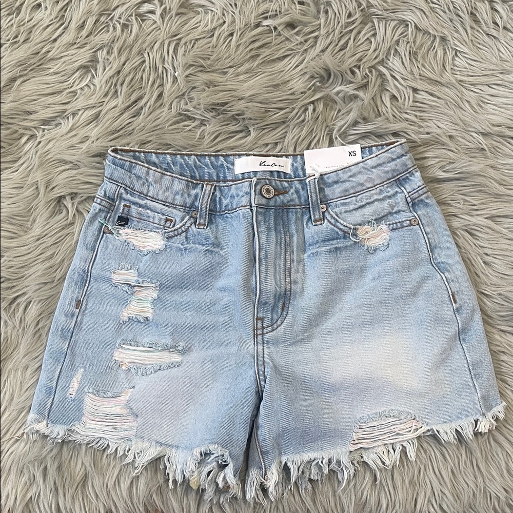 Women's Ripped Jean Shorts - Light Blue